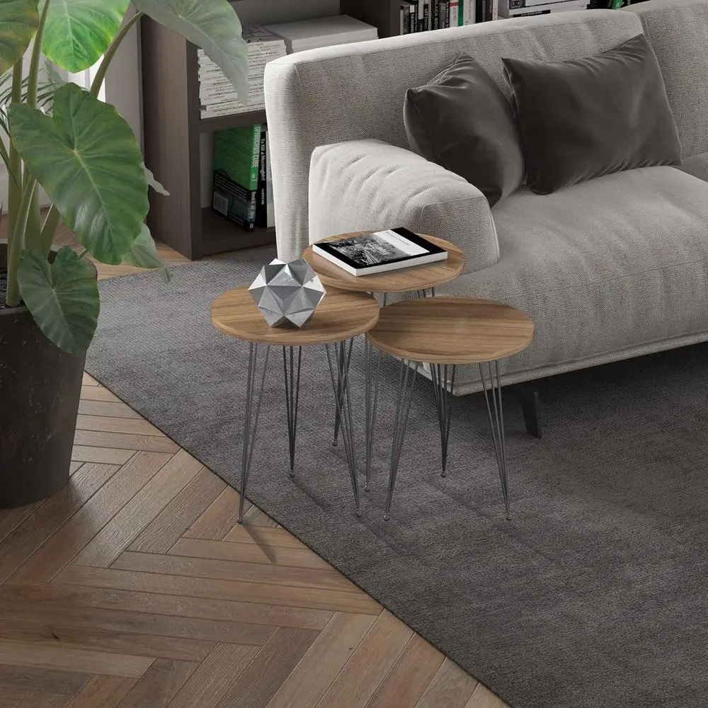 

Nesting Coffee Table Set - 3-Piece Woodgrain, Suitable for Living Room, Side and Small End Tables