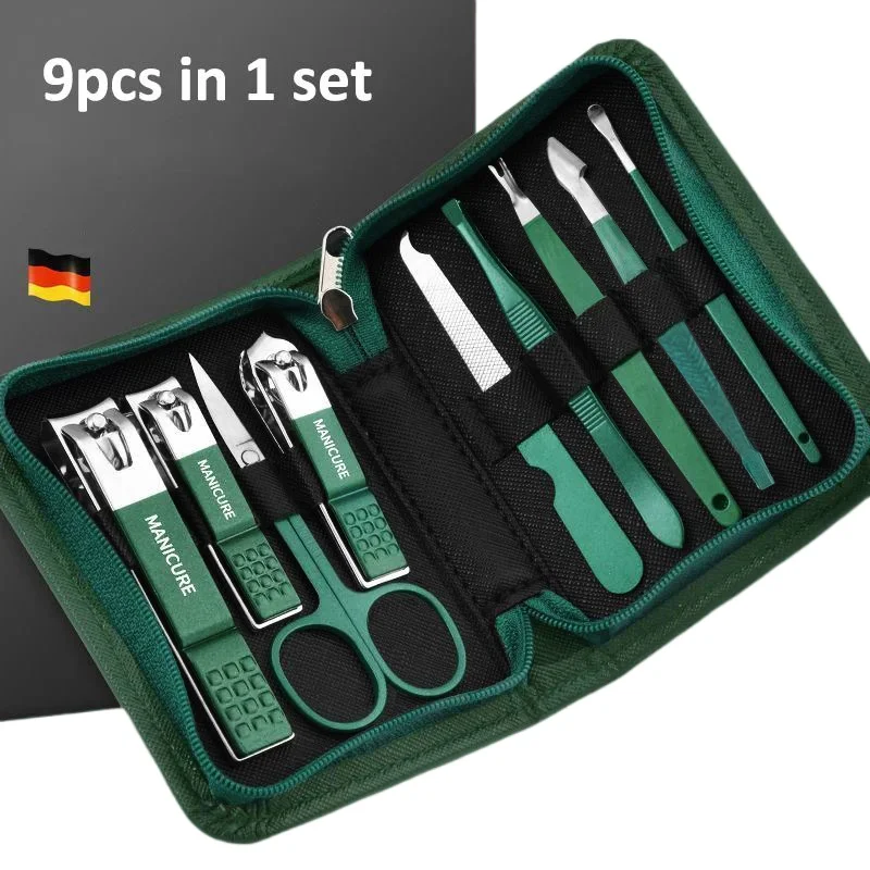 Grünes 6-18-teiliges Maniküre-Set mit Lederetui, professionelles Fuß- und Gesichtspflege-Werkzeugset, Edelstahl-Nagelknipser-Set, Geschenk