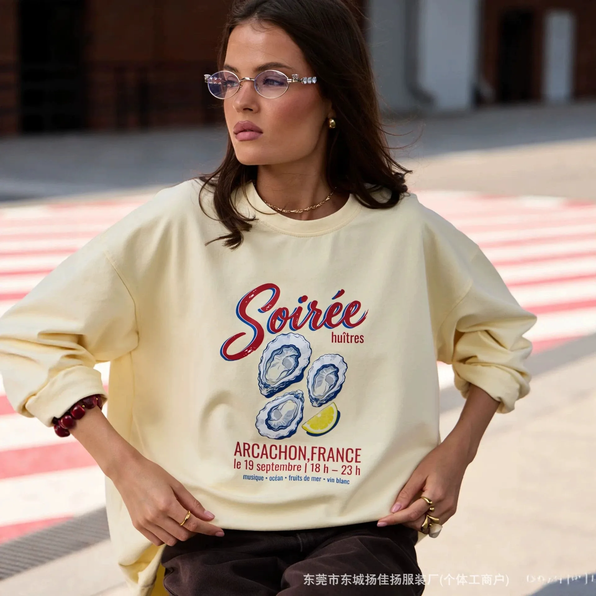 American Vintage Seafood Print Graphic T Shirts Women Korean Fashion Long Sleeve Tees Streetwear T-shirts Kawaii Y2K Clothes