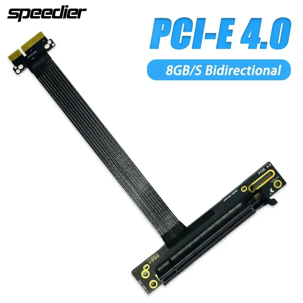 Shielded PCI-E 4.0 4X to 16X Riser Extension Cable PCI Express GEN4 PCIe X4 to X16 Extender Cord 90 Angled GPU SSD Riser Adapter