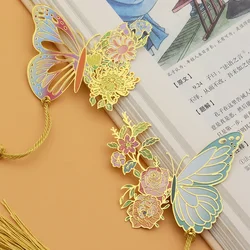 Chinese Style Metal Butterfly Flower Bookmarks Exquisitely Hollow Tassel Pendant Book Clip Students Reading Tool School Supplies