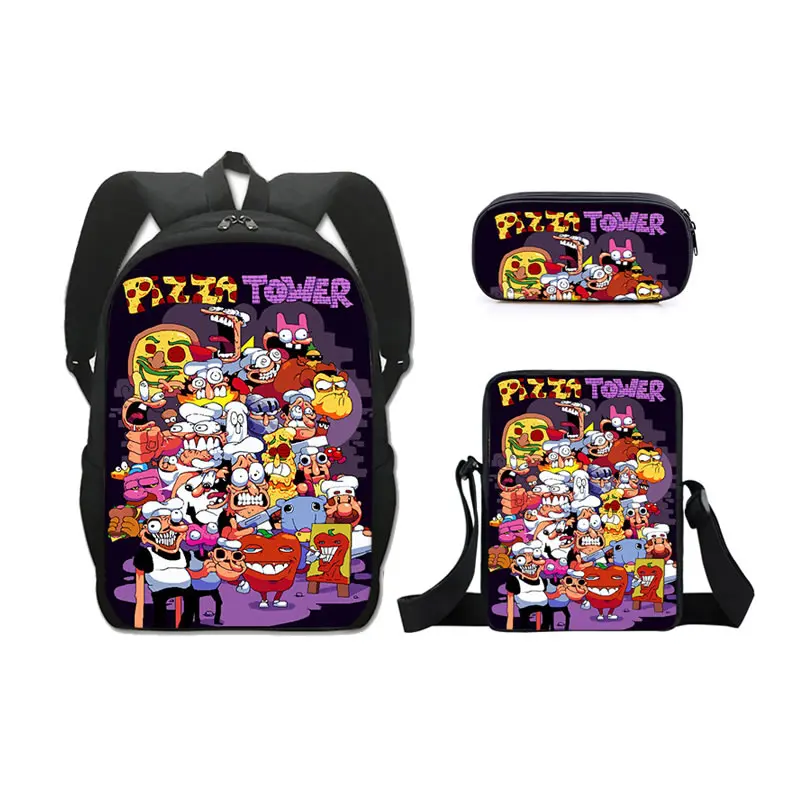 Pizza Tower Cartoon Print Children Backpack For Kid School Bag