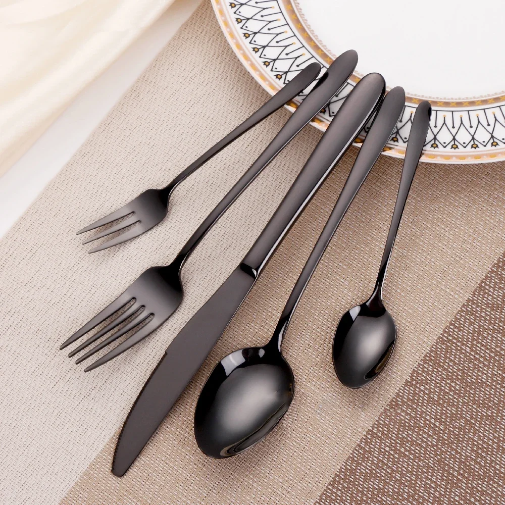 30/35/40 Pieces Western Tableware Stainless Steel Black Cutlery Set Elegant Dinner Set Mirror Knife Fork Spoon Kitchen Utensils