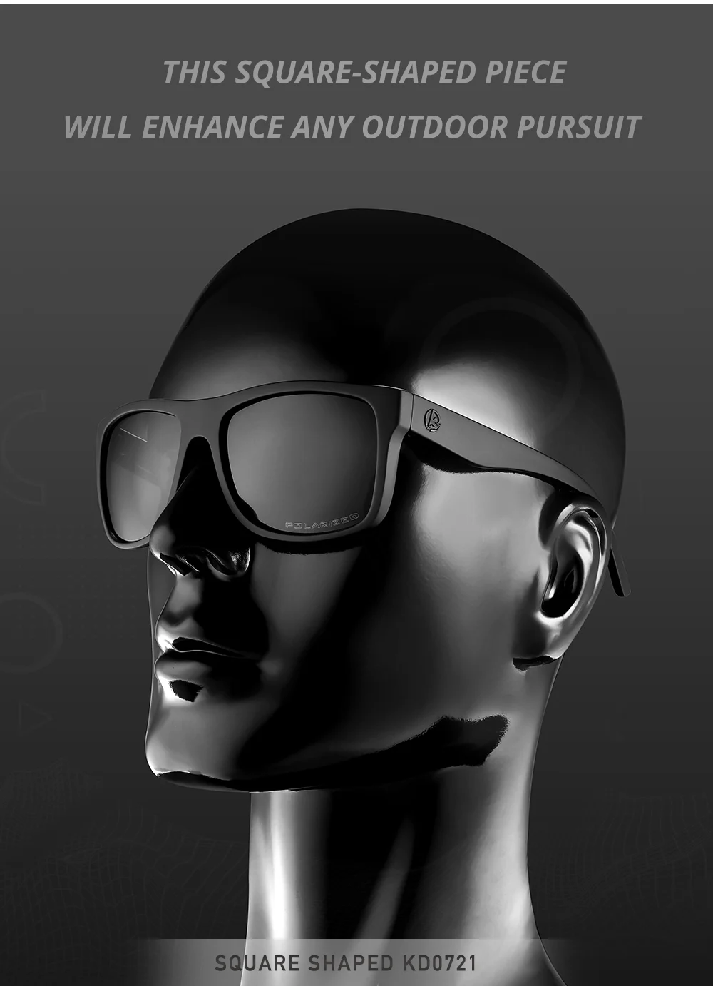 Kdeam polarisierte Sonnenbrille Männer Sport drei dimensionale Marke Logo tr90 quadratische Sonnenbrille ganz schwarz mit Reiß verschluss Fall kd0721 – Detail 4