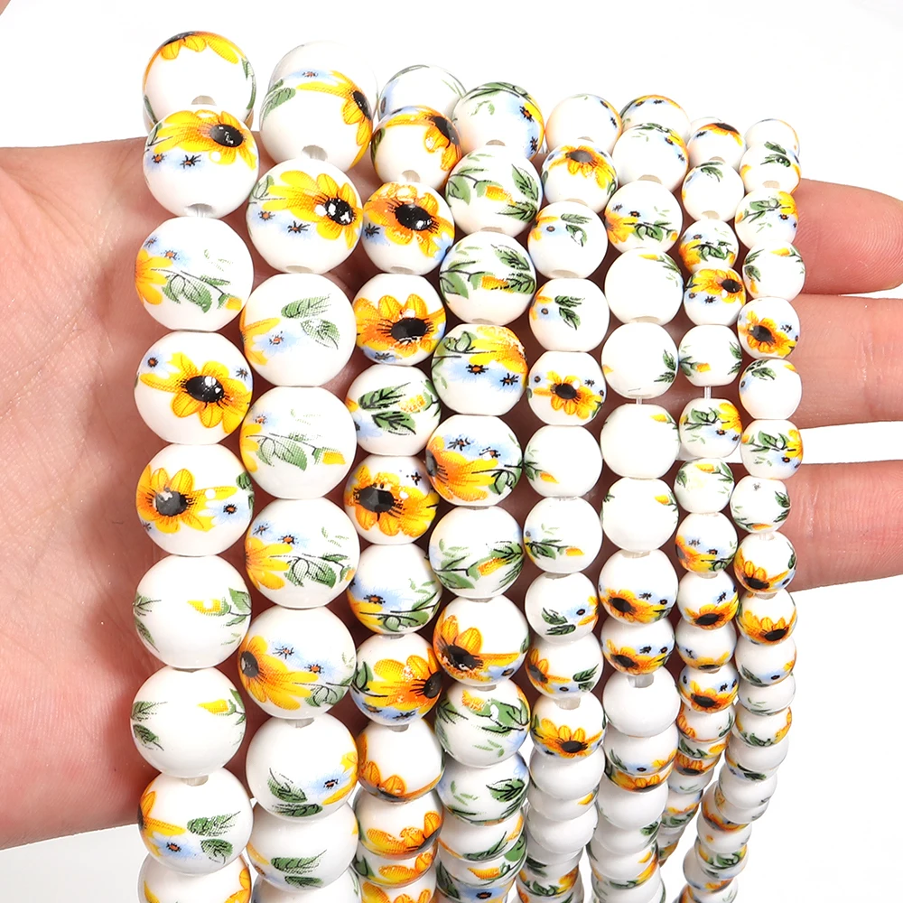 1 fio 6/8/10/12mm contas de cerâmica várias cores redondas soltas contas de porcelana azul e branca para diy jóias colar pulseira