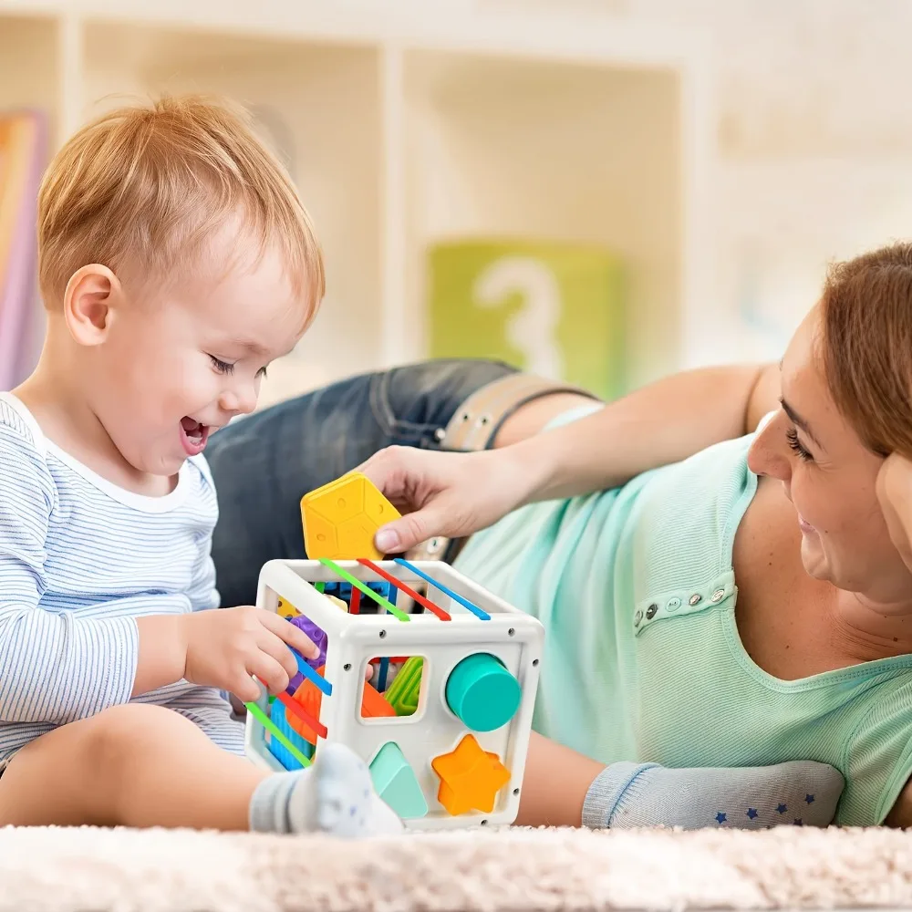 Children Montessori Colorful Sensory Sorter Activity Cube Educational Toys with Elastic Bands for Baby Fine Motor Skills