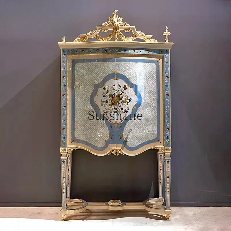 European double door solid wood carving flower inlaid shell craft locker large apartment customizationYY