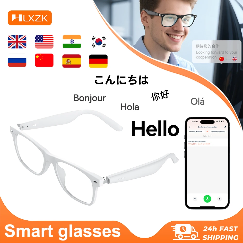 Smart Wireless Bluetooth Glasses Real Time Translation Headphones Anti Blue Light Lens Sunglasses Low Latency Business Headset