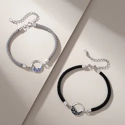 Sterling Silver Color Charm Hill and Sea Rope Bracelets for Lovers Couple Hand Chain Link Original Fashion Jewelry