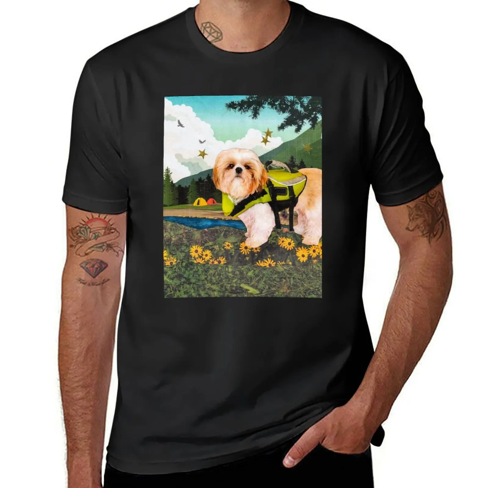 Shih Tzu Dog at a Campground - 'Safety First' T-Shirt anime heavyweights oversized Men's t-shirts