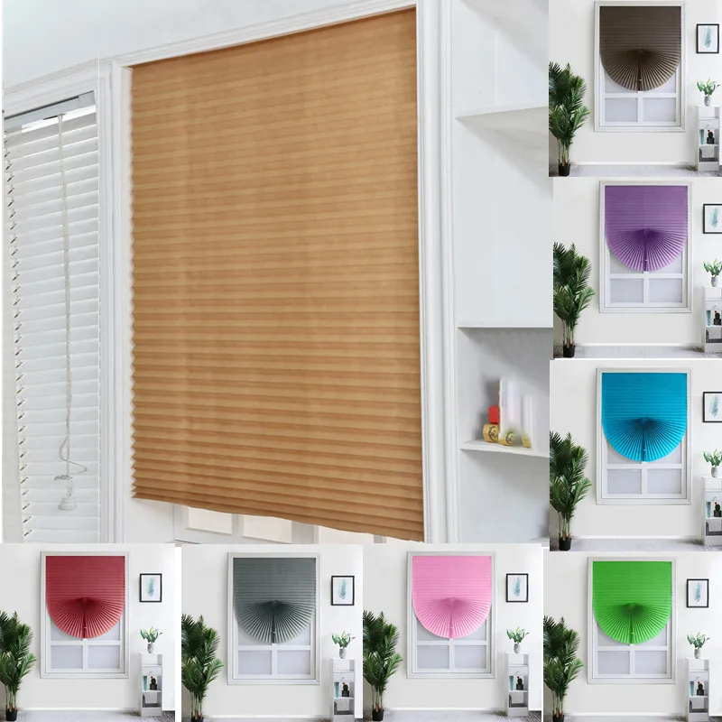 Self-Adhesive Pleated Blinds Half Blackout Windows Curtains for Kitchen Bathroom Balcony Shades For Coffee/Office Window