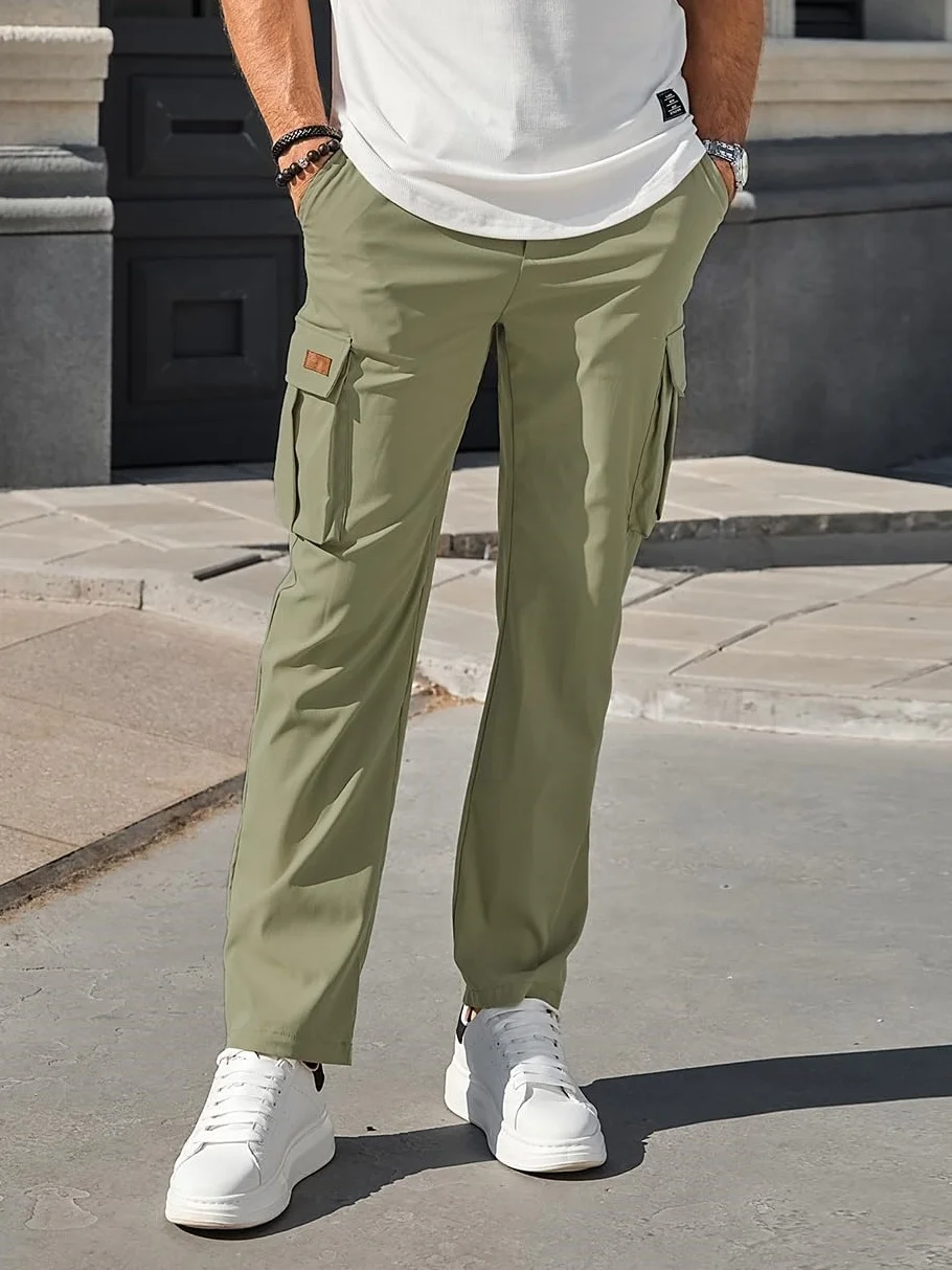 Spring and Autumn New Men's Outdoor Travel Workwear Trousers Loose Straight Drawstring Multi-Pocket Pants