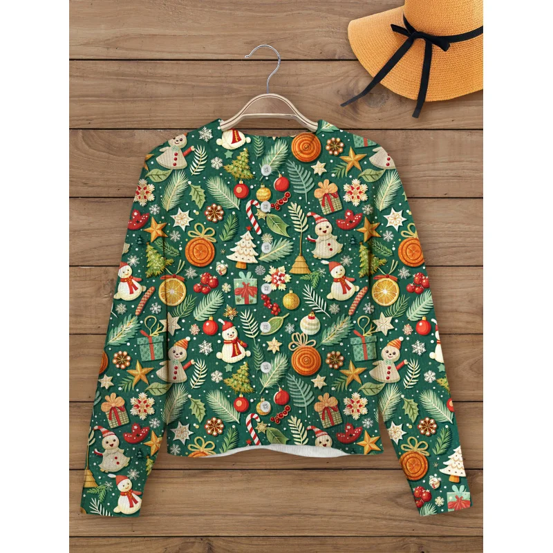 

Christmas Tree Digital Print Women's Sweater Knit Cardigan Warm Loose Round Neck Long Sleeve Autumn Winter Casual Holiday Gift