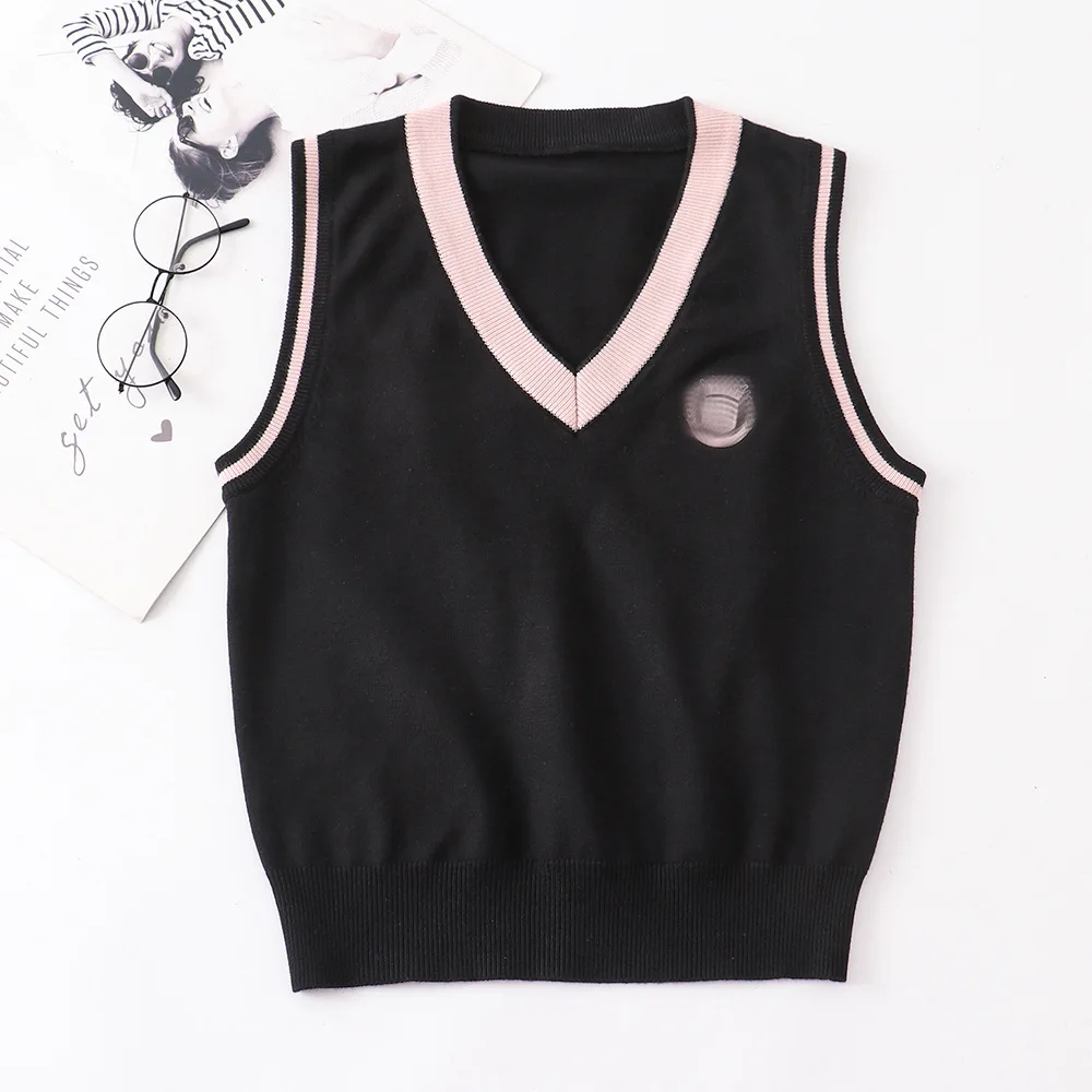 Chaleco de punto con cuello en V de algodón JK informal para mujer, conjunto de suéter con diseño de borde rosa, falda rosa, uniforme escolar japonés, disfraces de Anime Cos