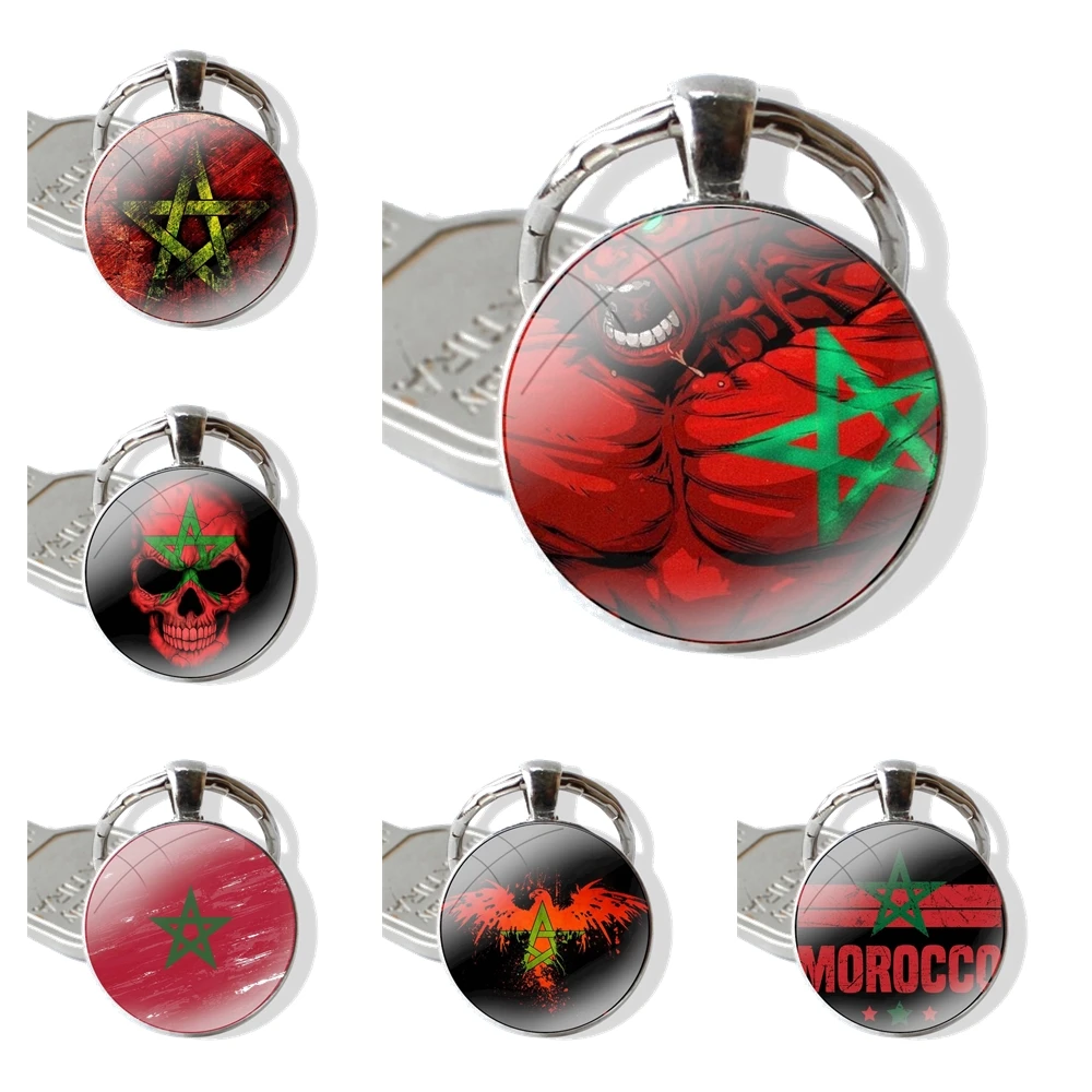 Morocco flag Moroccan Glass Metal Pendant Key Chain Classic Men Women Key Ring Accessories Jewelry Gifts