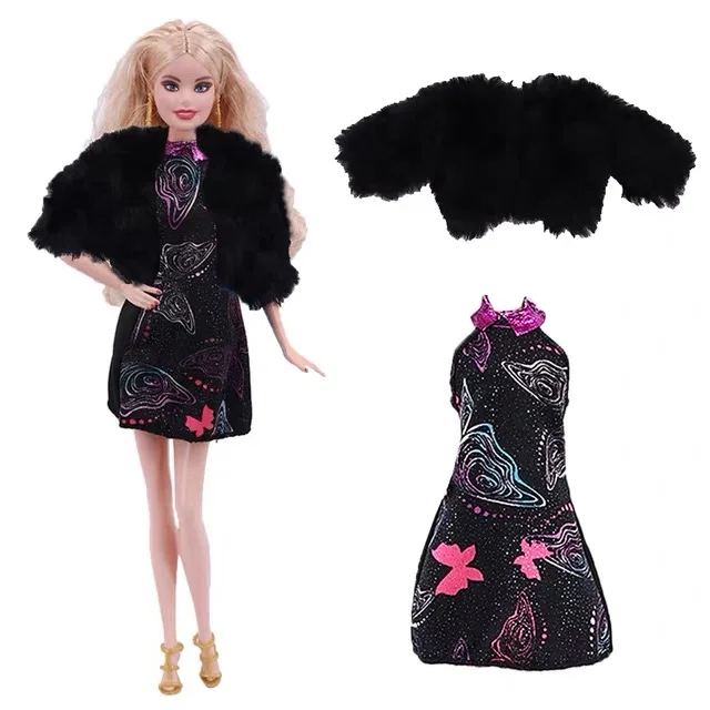 Chinese-style Off-the-shoulder Halter-neck Dress Butterfly Asymmetrical Print Dress For 1/6 FR Babi Supermodel Doll Clothes Part