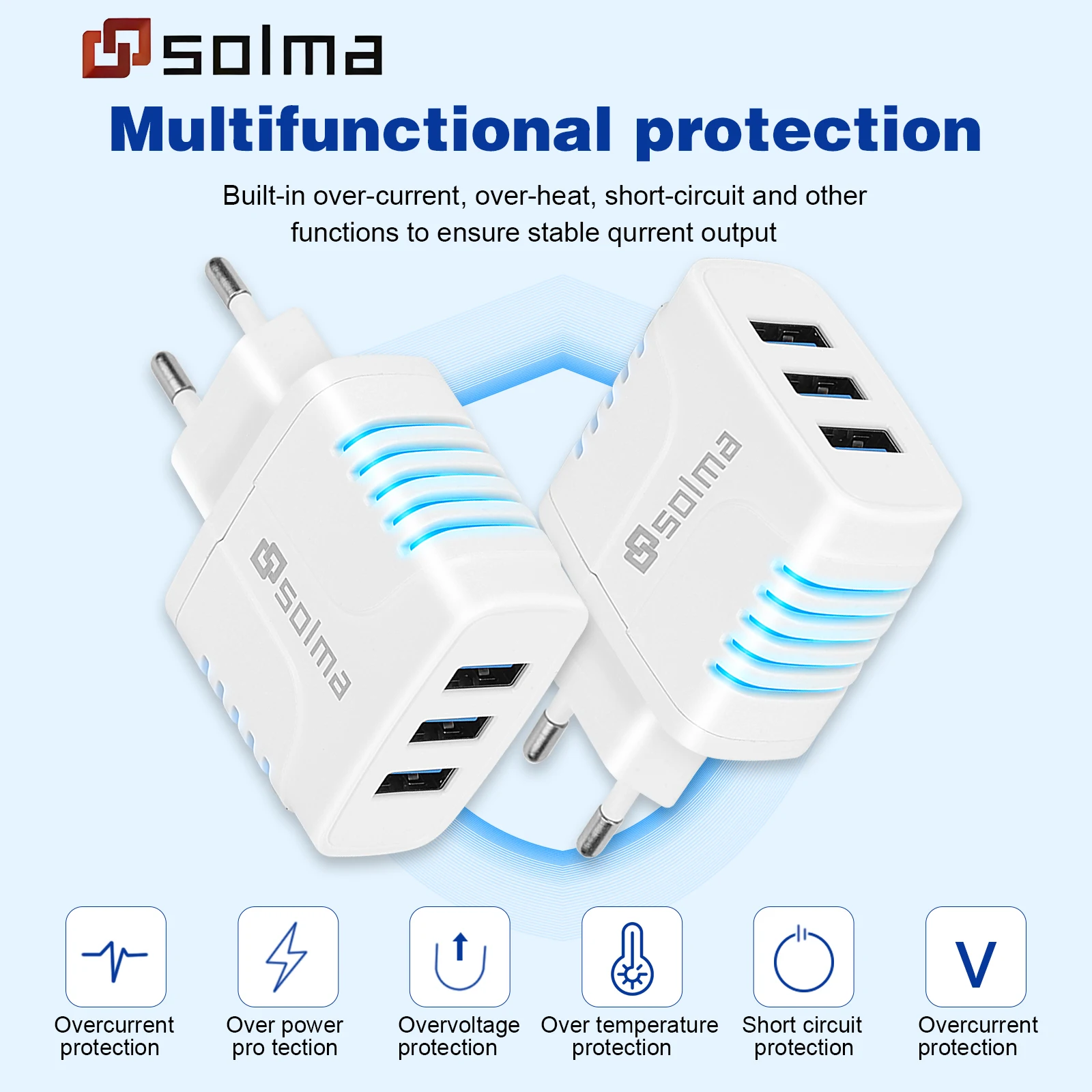 3-Port USB الجدار مهايئ شاحن لون الحلوى للهاتف المحمول شاحن السفر شحن مؤشر السفر 3USB ميناء متعدد الذكاء #4