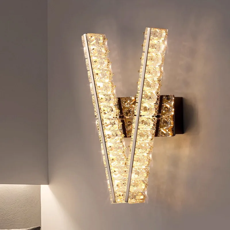 Stainless Steel Wall Lamp Bedroom Bedside Study Lighting Lamps Modern Luxury Crystal Wall Light Flicker Free Indoor Home Lights