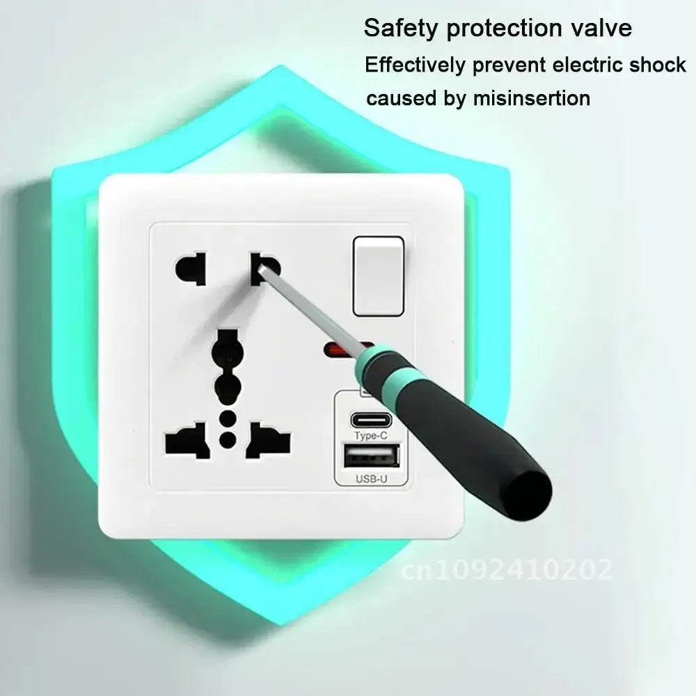 Fast Charging Universal 5-pin Outlet Outlet UK Standard 13A Wall Socket Power with 2.1A 5V USB Charger 220V Saudi DC Type-c