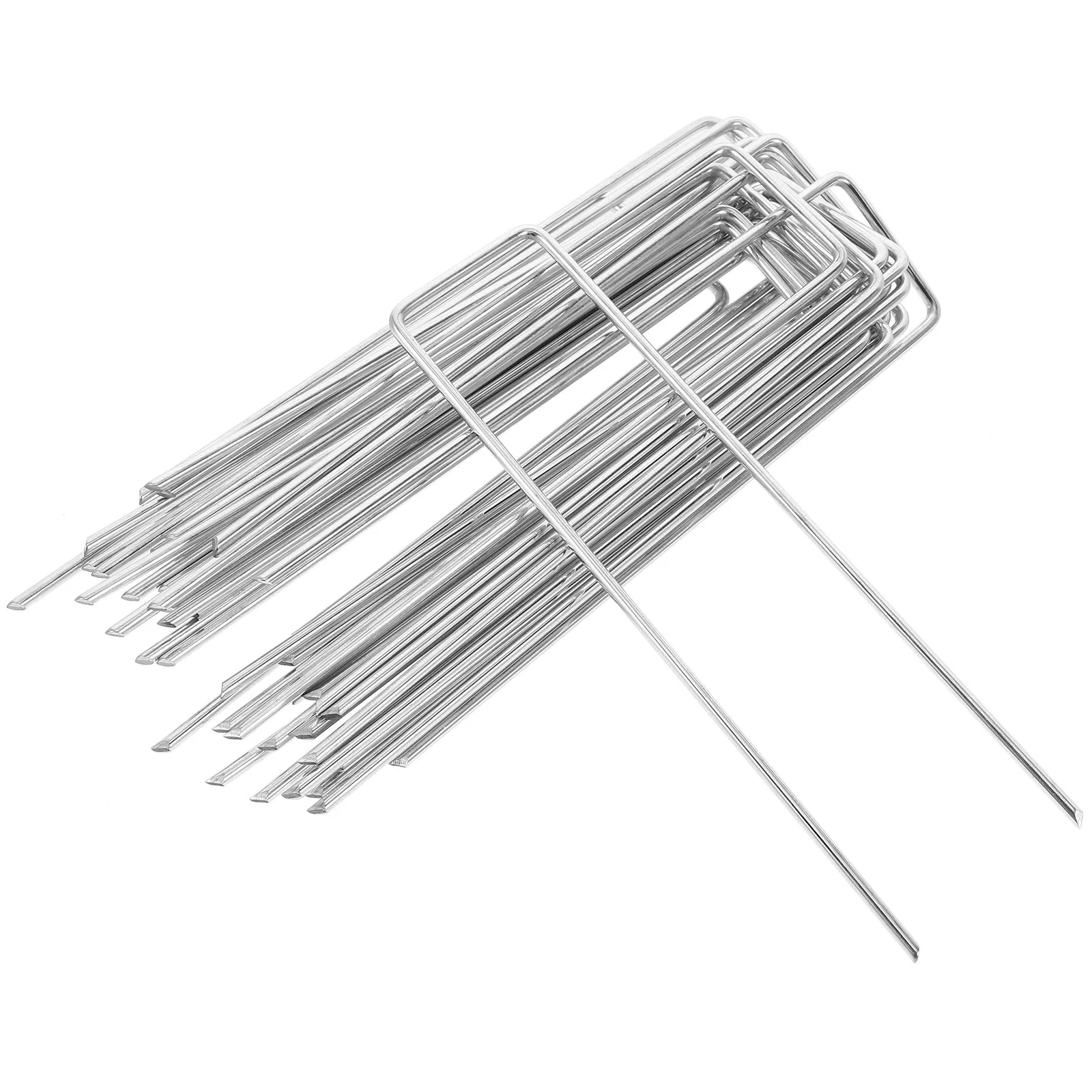 50Pcs Plant Fixing Staples Heavy Duty Galvanized 6 Inch 11 Gauge Landscape Fabric Weed Barrier Garden Stakes Metal Sod Pegs Lawn