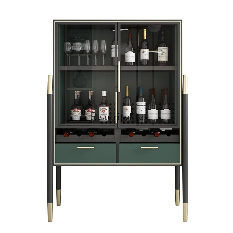

*Italian Light Luxury Restaurant Side Cabinet Small Apartment Glass Double Door Wine Display Cabinet