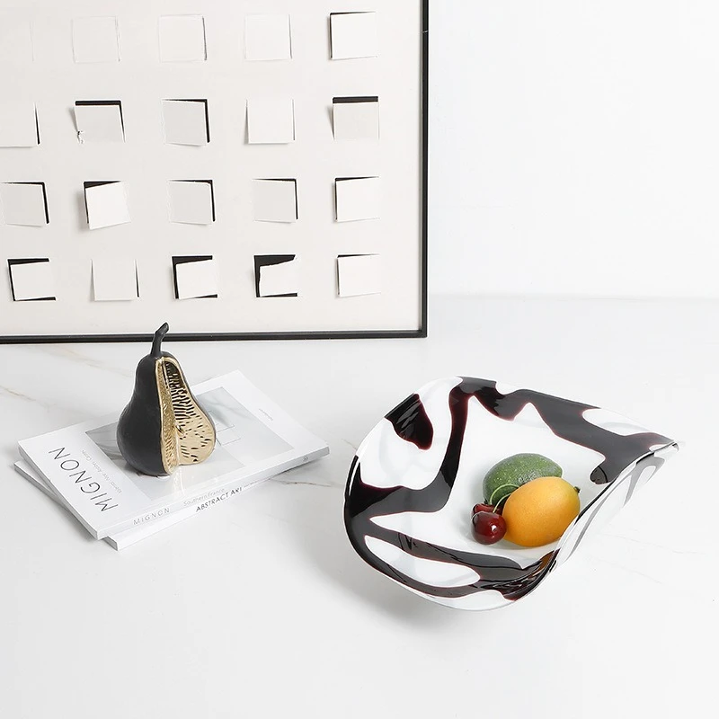 Nordic simple abstract lines handmade glass fruit pot model house fashion home living room dining table fruit plate decoration