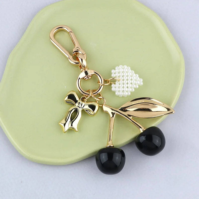 Cute Crystal Red Cherry Keychain Summer Fruits Cherries Pendant Keyring For Women Men Jewelry Bag Car Key Accessories Gifts 1PC