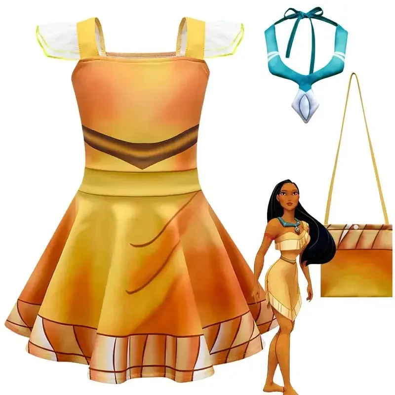 Lyou 2025 الفتيات Pocahonta فساتين ساحرة كرنفال هالوين الأطفال الأميرة بوكاهونتاس فستان قلادة عيد ميلاد Par2025 PPT ★ ★ #4