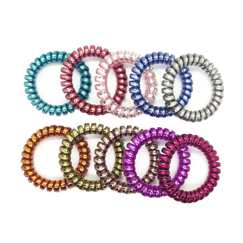 New Candy Color Telephone Cord Elastic Hair Rope Bright Silver Spiral Rope Rubber Band Girl Hair Band Elastic Headband