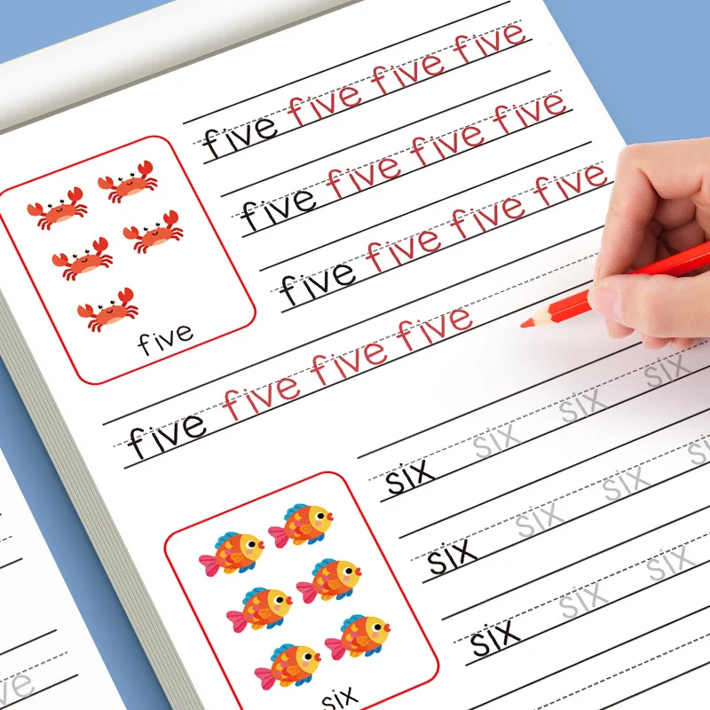 Arbeitsbuch mit ABC- und englischen Zahlen, Handschrift-Übungsbuch für Kinder im Vorschulalter, Kalligraphie zur Entwicklung Mathematik- und Buchstabenfähigkeiten – Detail 3
