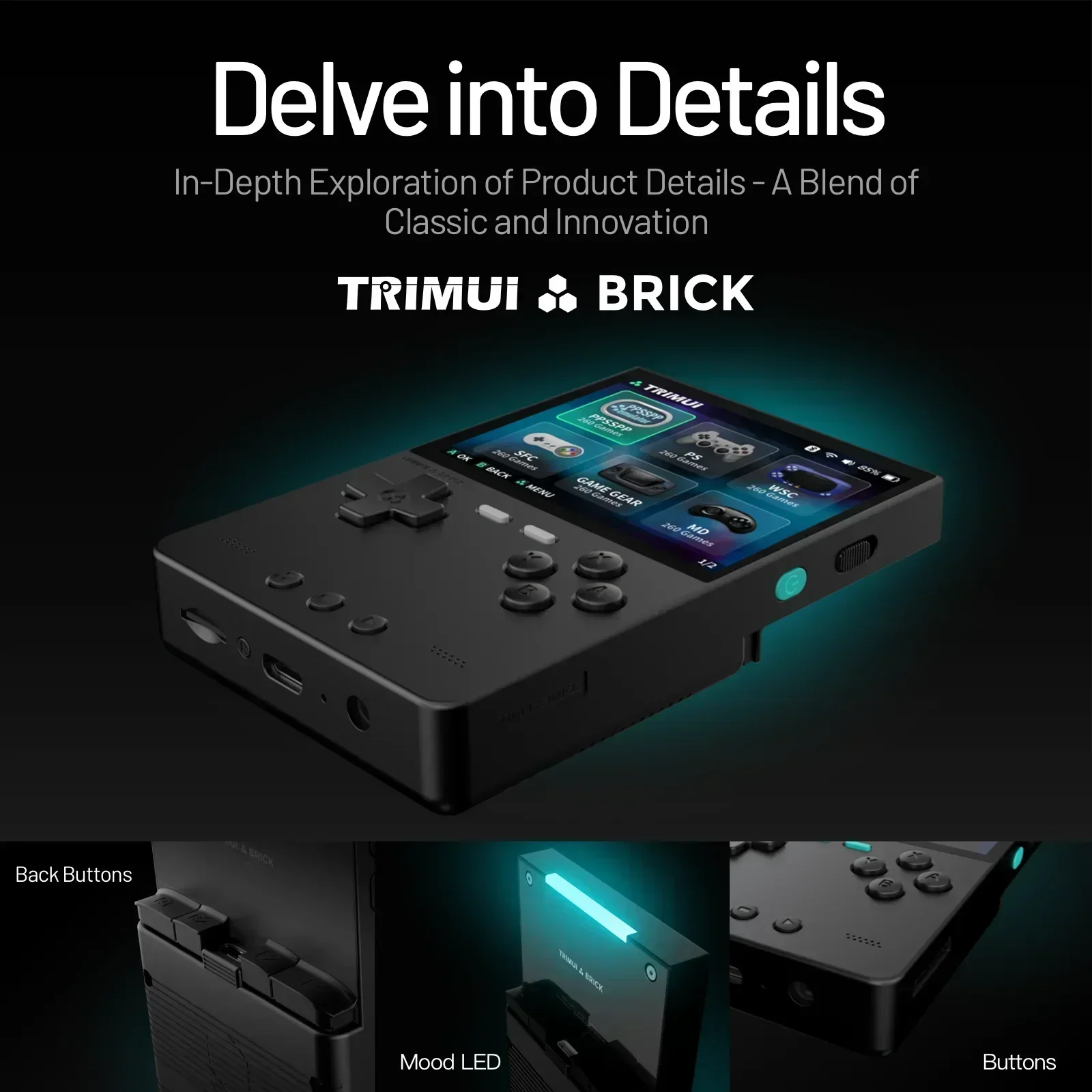TRIMUI ブリックハンドヘルドゲームコンソール 3.2 インチ IPS スクリーン Linux システム Trimui UI メタルバックパネルキー LED 照明無料キーキャップギフト