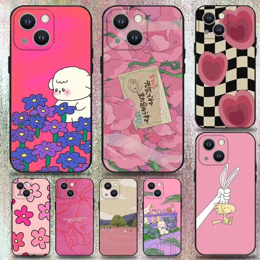 

Cute Cartoon Rabbit Phone Case For iPhone 16,15,14,13,12,11 Plus,Pro Max,XS,X,XR,SE,Mini,8,7,Soft Silicone Black Cover