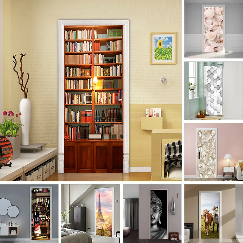 

3D дверная палочка, ПВХ, библиотека, мебель, планшетофон, самодельные обои, плакат для спальни, кабинета, украшение, роспись, домашний дизайн, ...