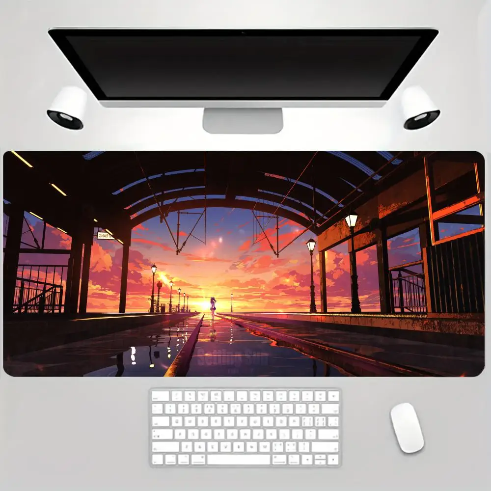Tappetino per mouse da gioco grande XXL, tappetino per mouse da scrivania, design grande stazione anime, bordi cuciti, adatto per ufficio e uso domestico