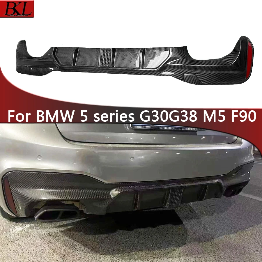 For BMW 5 Series M5 F90 G30 G38 540 530 Carbon Fiber Car Rear Bumper Diffuser Rear Splitters Spoiler with lamp Back lip Body Kit