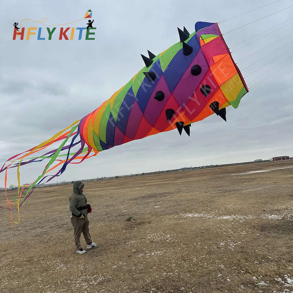 New Arrival 8m Soft Inflatable Rainbow Colorful Kite Spinning Windsock with Spikes Kite Tails Spinner Line Laundry