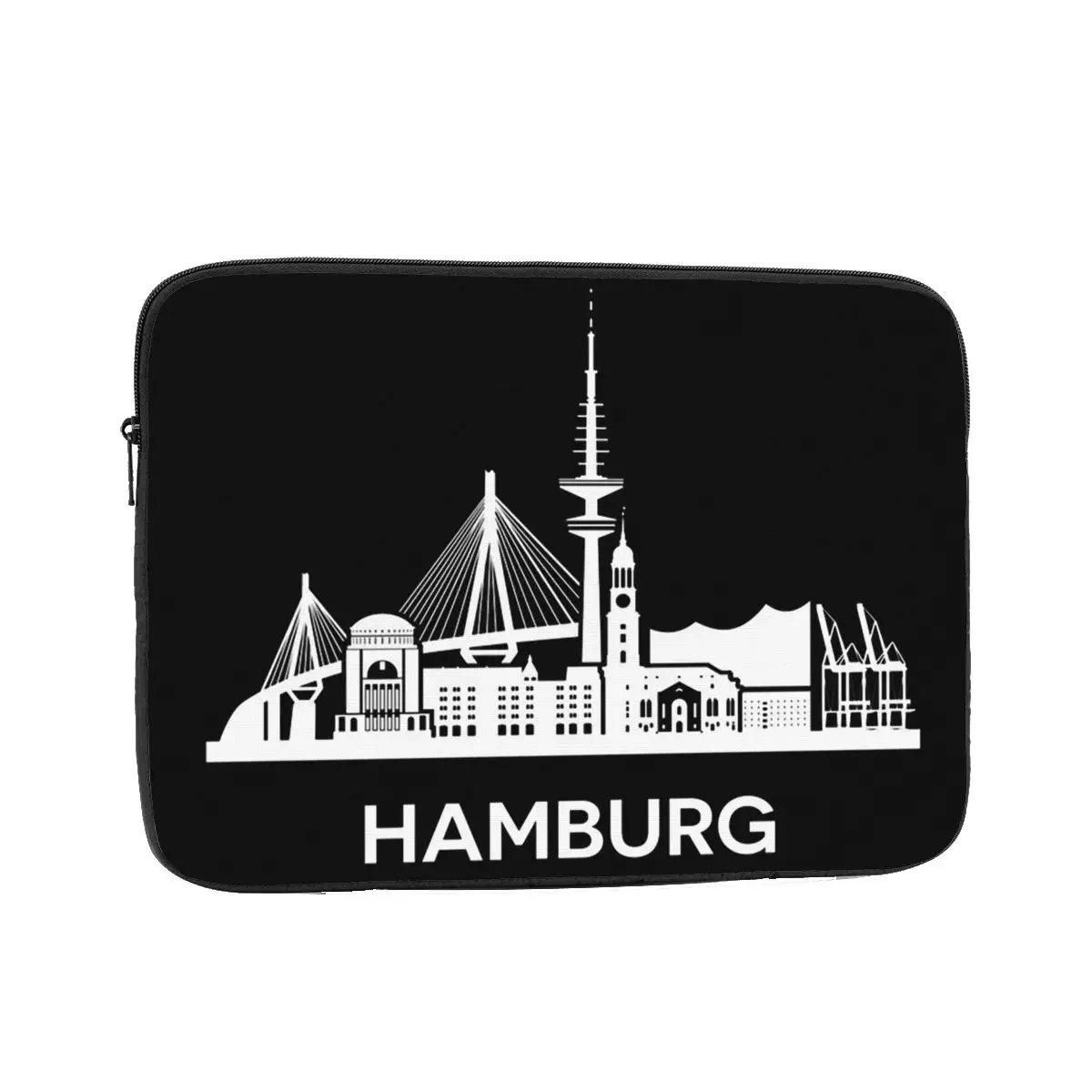 Hamburg City Skyline, Extended Version, White Notebook Laptop Bag Case Pouch 10 12 13 15 17 Inch Tablet Shockproof Case Bag