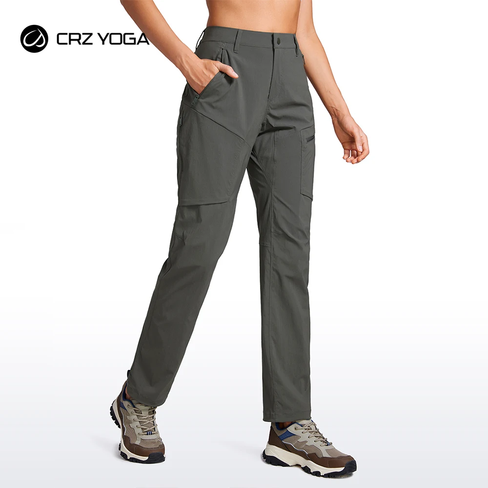 CRZ YOGA UPF 50+ Hiking Pants Women Water Resistant Lightweight Pants Outdoor Athletic Cargo Joggers with 4 Zipper Pockets