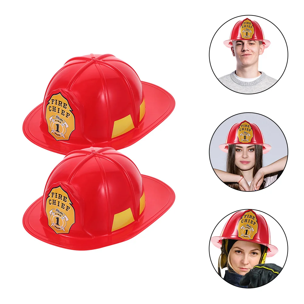 2 Pcs Hats Role Playing Game Red Fireman Firefighter Costume Accessory Aldult Prop