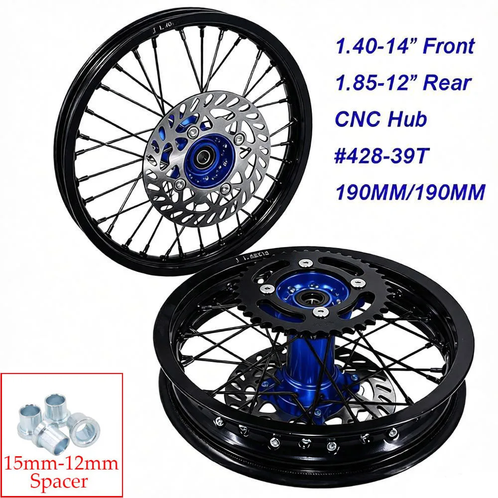 Front 1.40-14 Inch Rear 1.85-12 Inch Rims #428 Sprocket 190MM Disc Brake For KLX CRF Kayo BSE Dirt Pit Bike Motorcycle