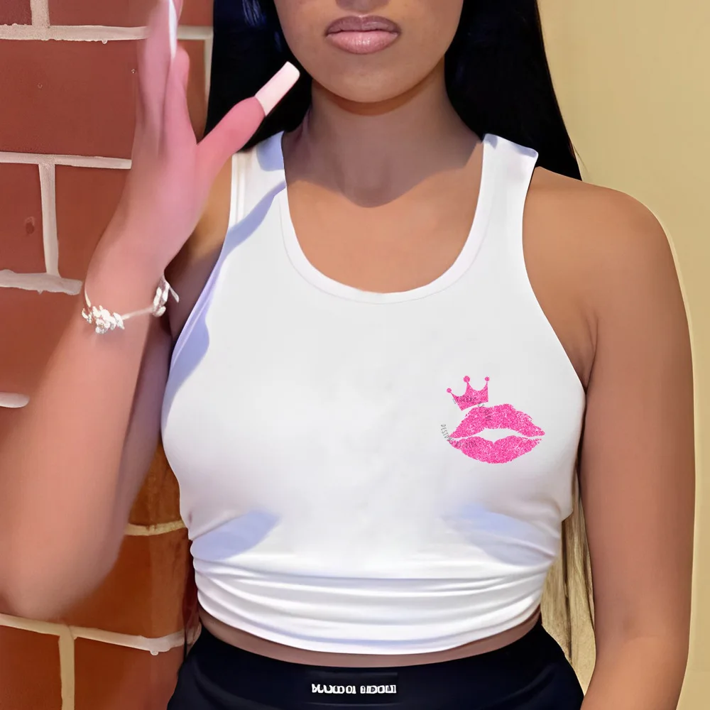 Europejska amerykańska moda kamizelka na co dzień kamizelka z kreskówek seksowne usta wykwintne drukowanie modny damski sportowy wygodny top