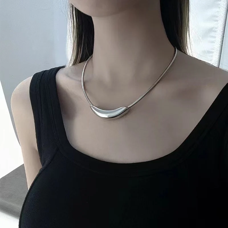 Mewanry 316L Stainless Steel Arc Geometric Necklace For Women Minimalist Trendy Classic Hip Hop Non-fading Birthday Jewelry Gift