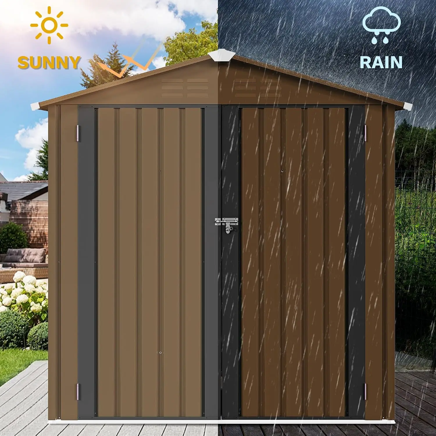 6x4ft Metal Outdoor Storage Shed, Waterproof Tool Shed Heavy-Duty Storage Unit with Lockable Door and Vents, Ideal for, Custom view 3