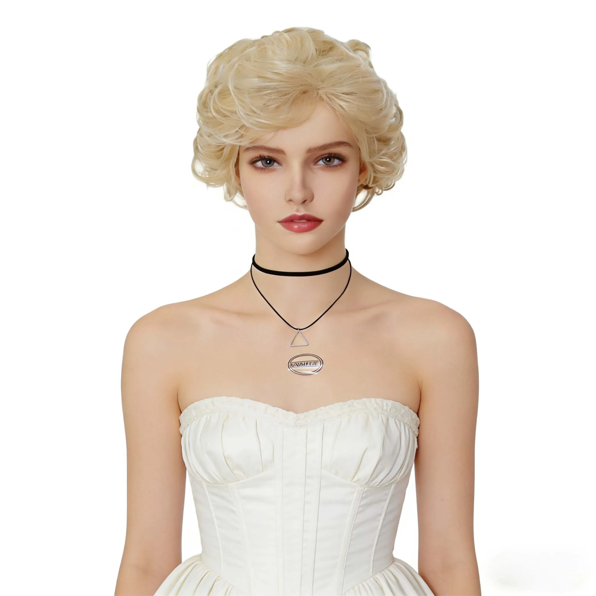 

Short Fluffy Curly Blonde Synthetic Wigs with Side Bangs Women Soft Natural Looking Wig for Daily Wear Parties Cosplay Halloween
