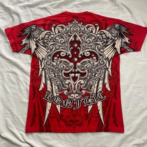 Imagen 2 del producto Camiseta roja americana con llave de cadena para mujer Y2K, camiseta gótica de gran tamaño con estampado de pareja, camiseta de manga corta de algodón con cuello redondo