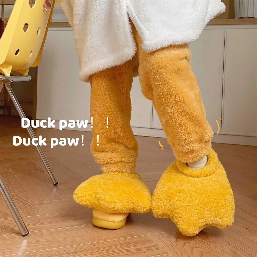 Casual Soft Duck Flippers Slippers Cute Silent Duck Plush Slippers Creative Warm Children Duck Feet Slides Winter