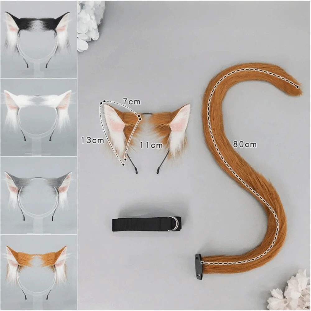 New Realistic Cat Ear Headband Handmade Lolita Cat Tail Set Plush Simulation Animal Ears Party Props