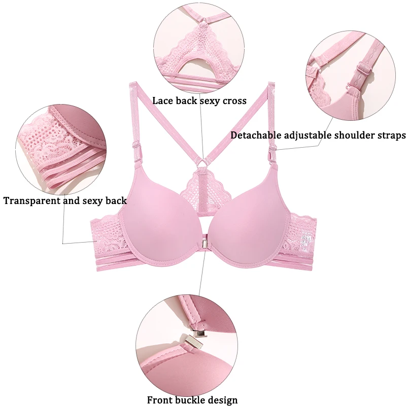 3Pcs Front buckle Sexy Bra Beautiful Back Gathered Lingerie Lace Bra Small Chest Adjustable Bra Women\'s Upper Support Lingerie