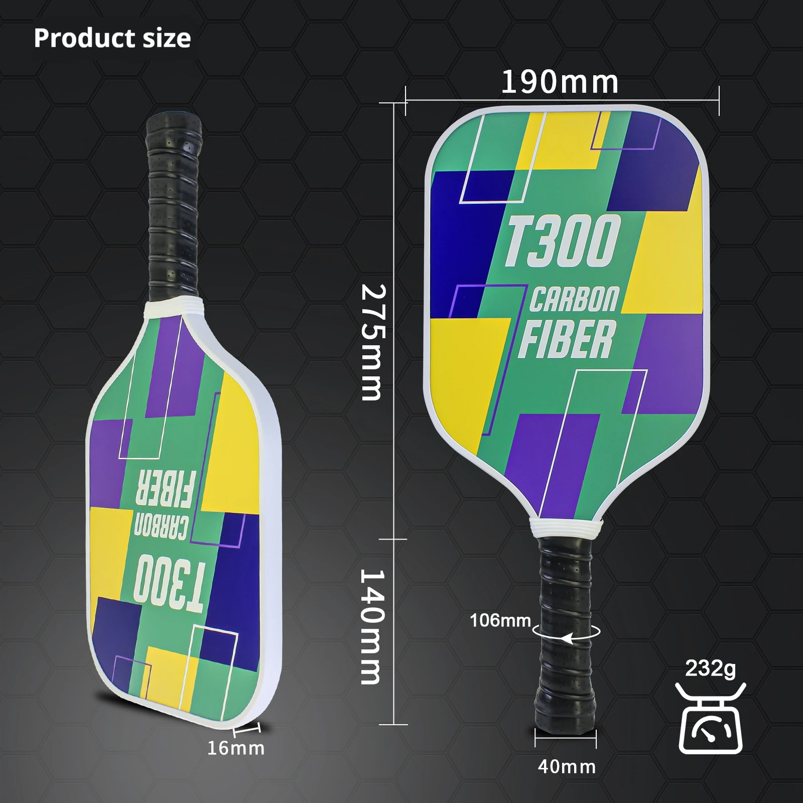 SONGYI Pickleball Paddles T300 Włókno węglowe Pickleball Padles z 16mm polipropylenowym rdzeniem o strukturze plastra miodu Balansują moc i kontrolę