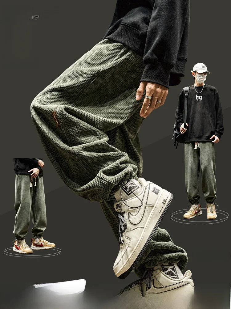 

Мужские свободные рабочие брюки, осенне-весенние, модные, брендовые, из плотного материала, спортивные штаны с манжетами, повседневные брюки в американском ретро-стиле